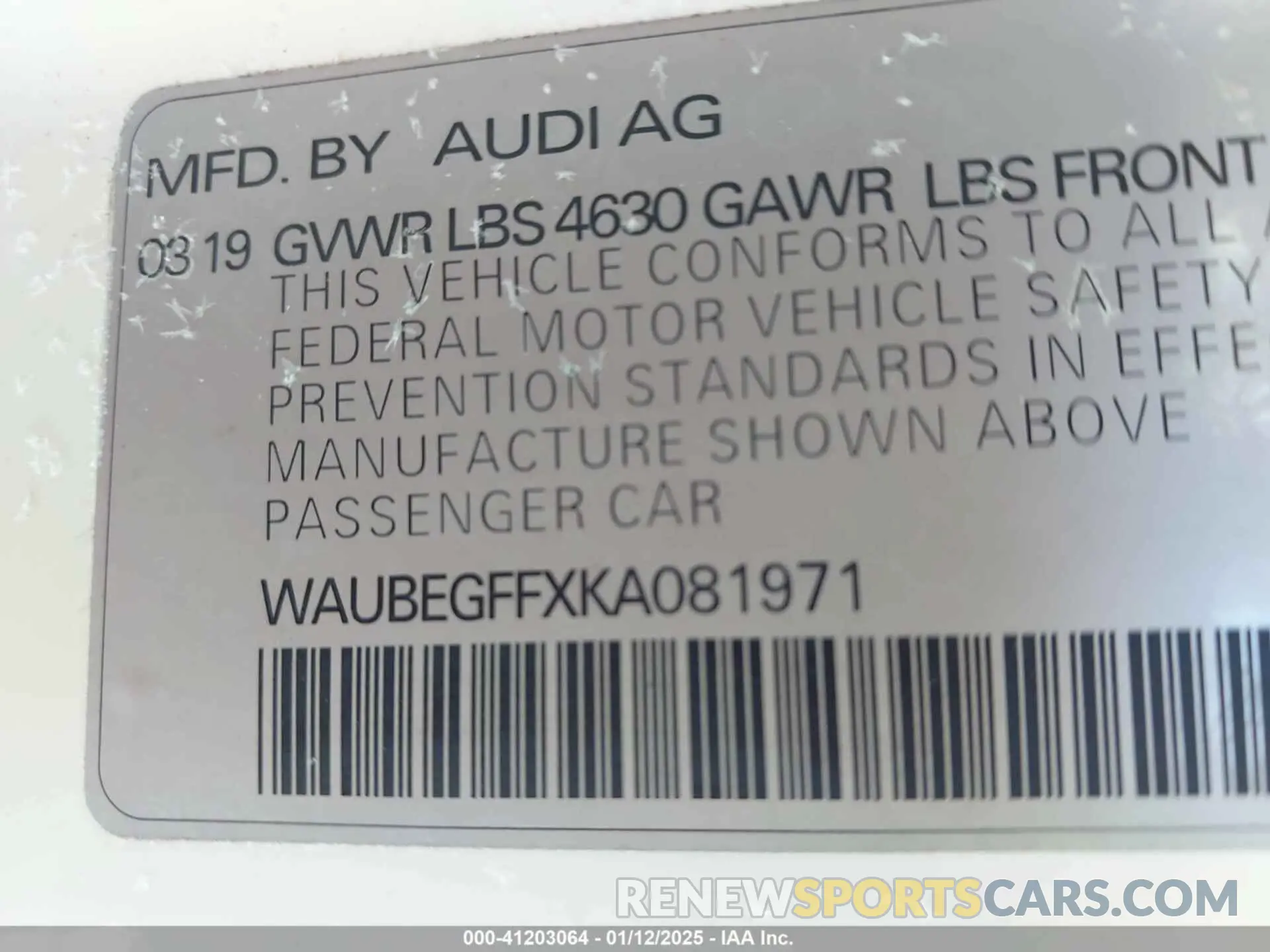9 Фотография поврежденного автомобиля WAUBEGFFXKA081971 AUDI A3 2019