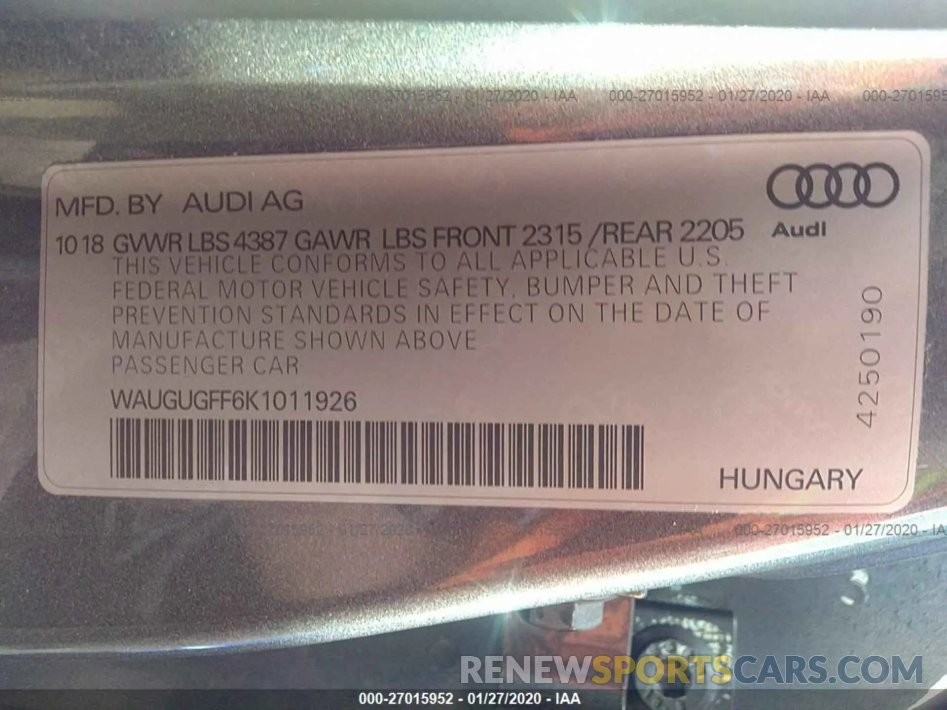 9 Photograph of a damaged car WAUGUGFF6K1011926 AUDI A3 2019