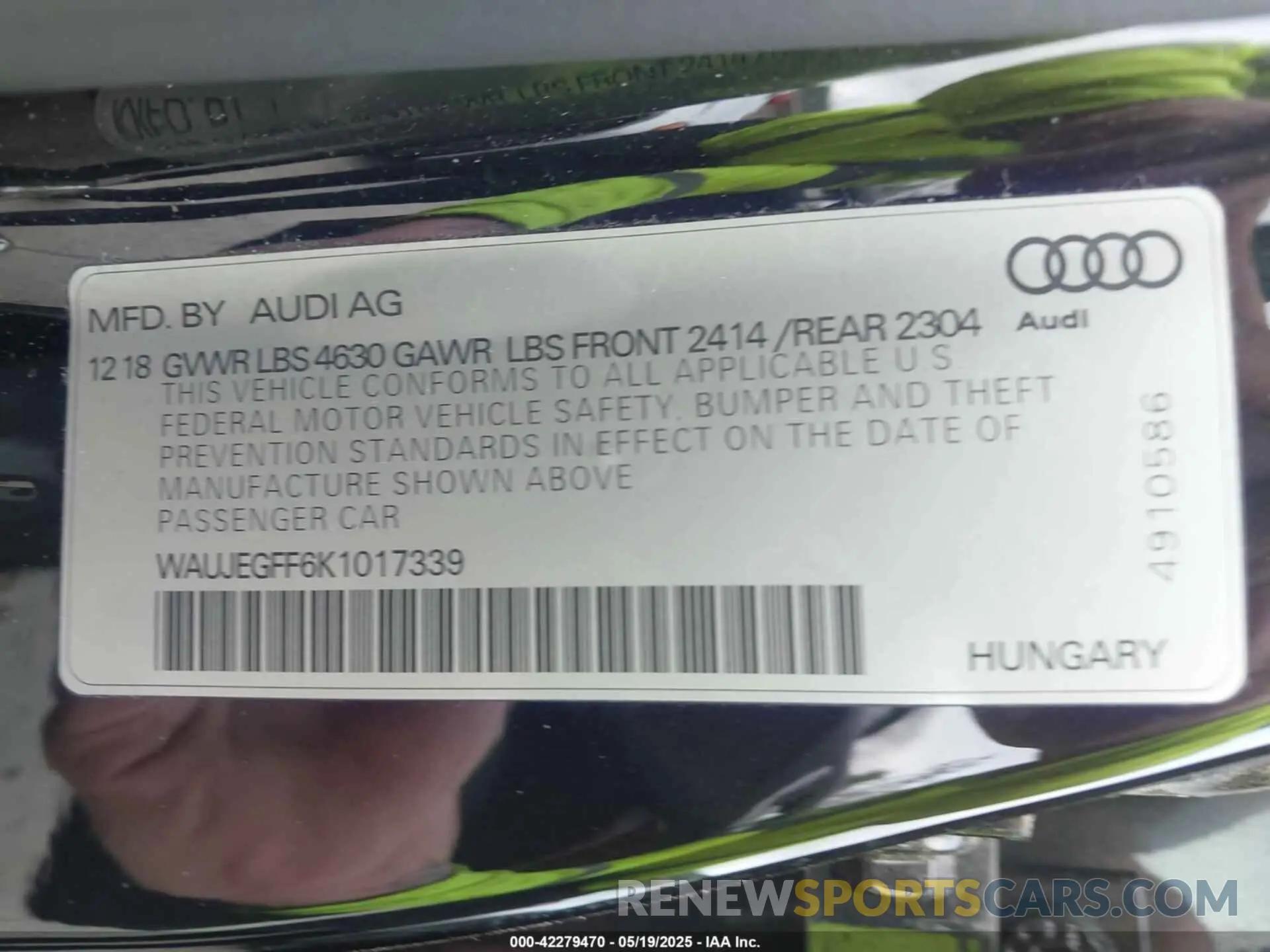 9 Photograph of a damaged car WAUJEGFF6K1017339 AUDI A3 2019