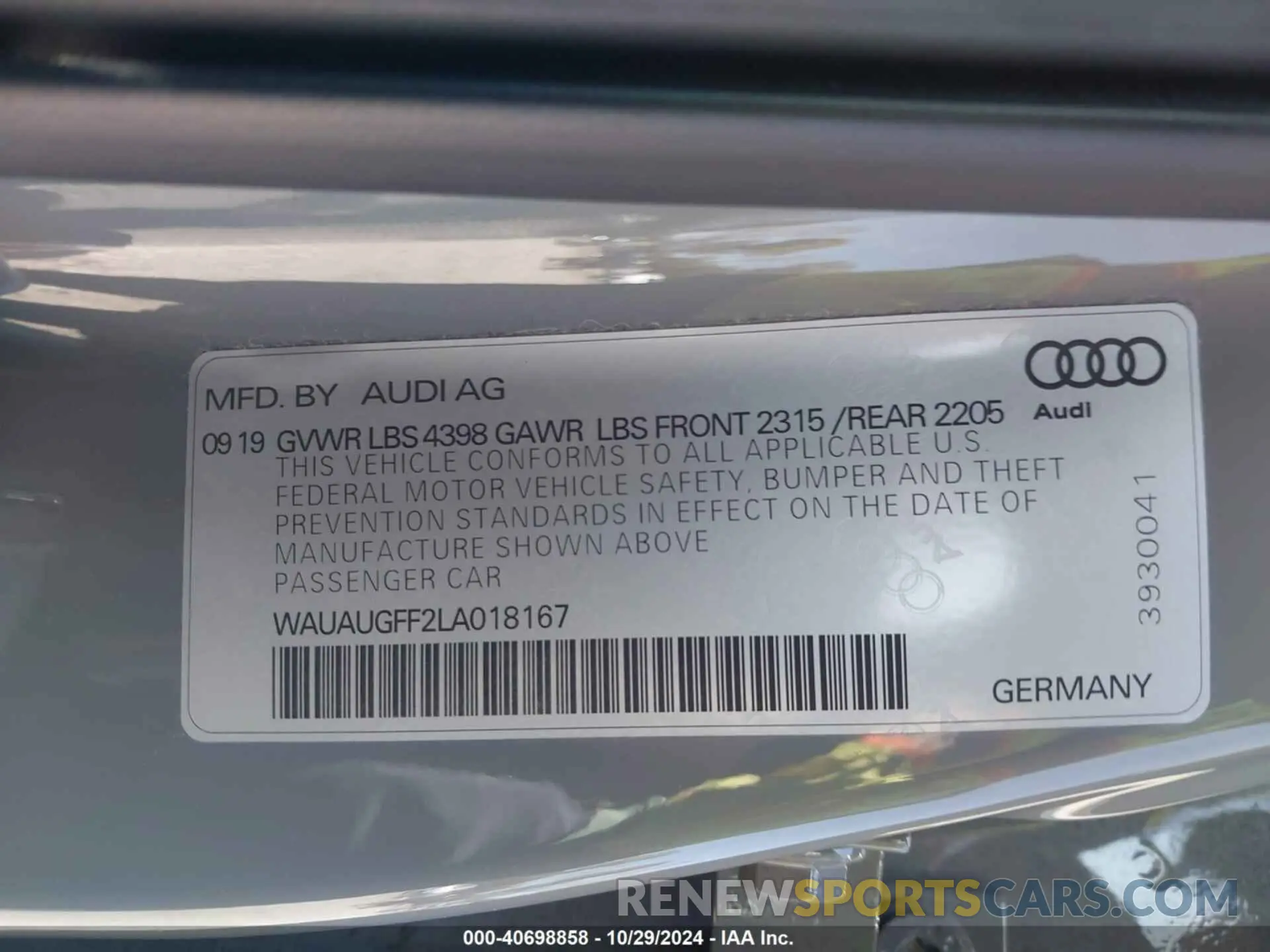 9 Фотография поврежденного автомобиля WAUAUGFF2LA018167 AUDI A3 2020