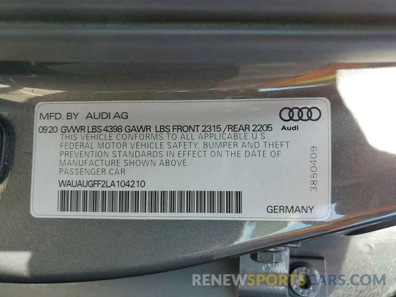 12 Photograph of a damaged car WAUAUGFF2LA104210 AUDI A3 2020