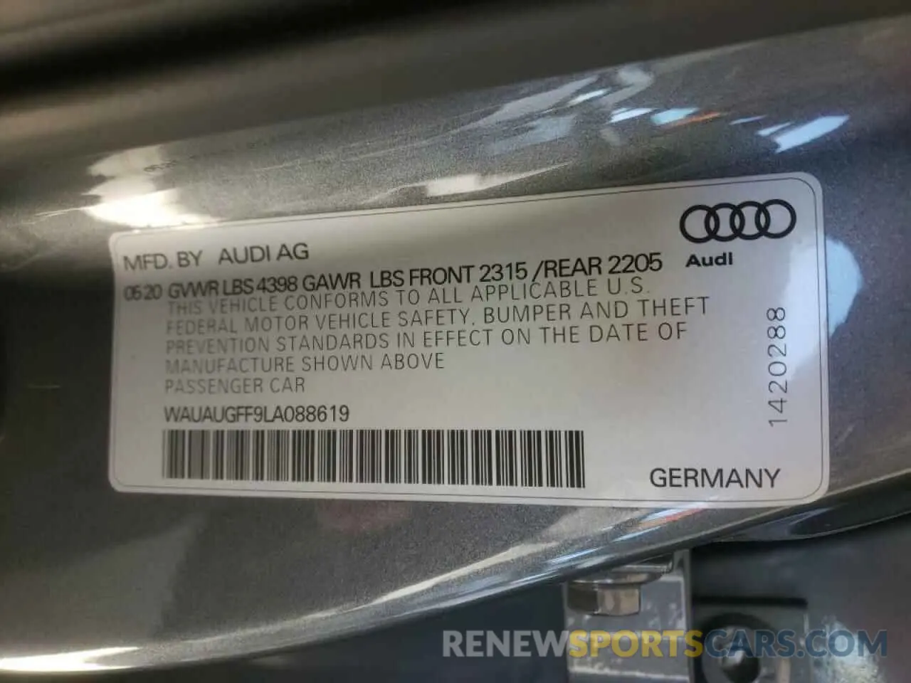10 Фотография поврежденного автомобиля WAUAUGFF9LA088619 AUDI A3 2020