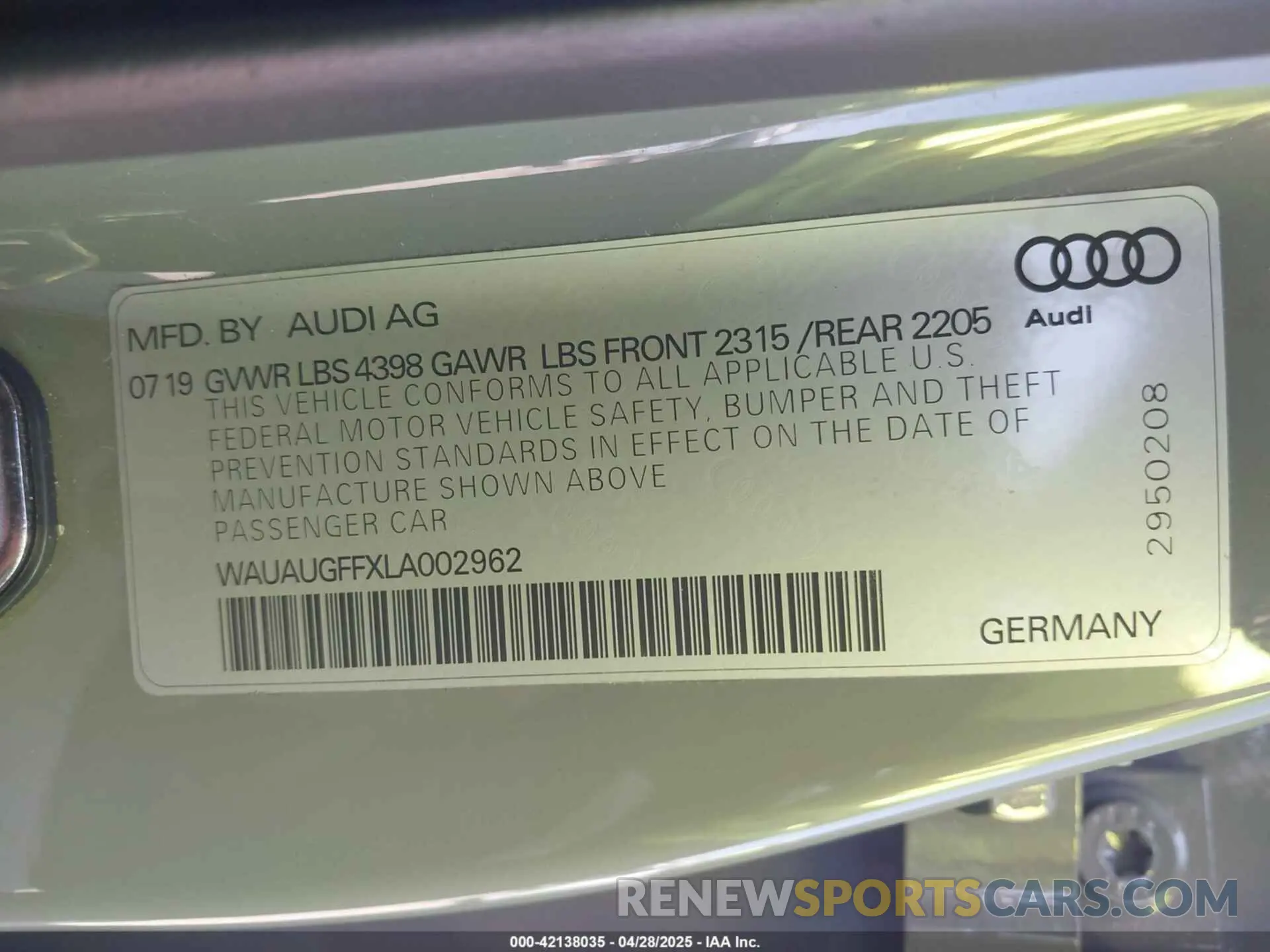 9 Фотография поврежденного автомобиля WAUAUGFFXLA002962 AUDI A3 2020