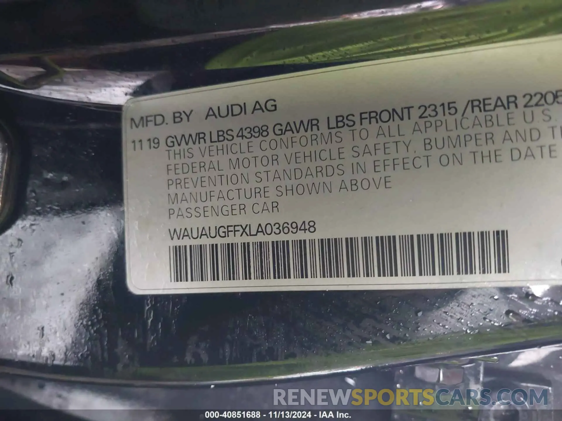 9 Photograph of a damaged car WAUAUGFFXLA036948 AUDI A3 2020