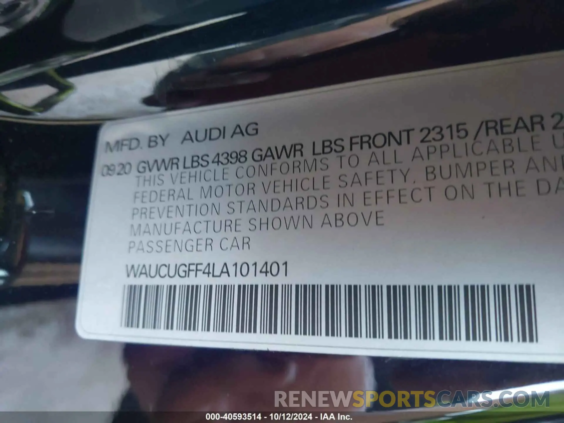 9 Фотография поврежденного автомобиля WAUCUGFF4LA101401 AUDI A3 2020