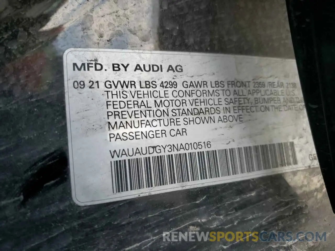 10 Фотография поврежденного автомобиля WAUAUDGY3NA010516 AUDI A3 2022