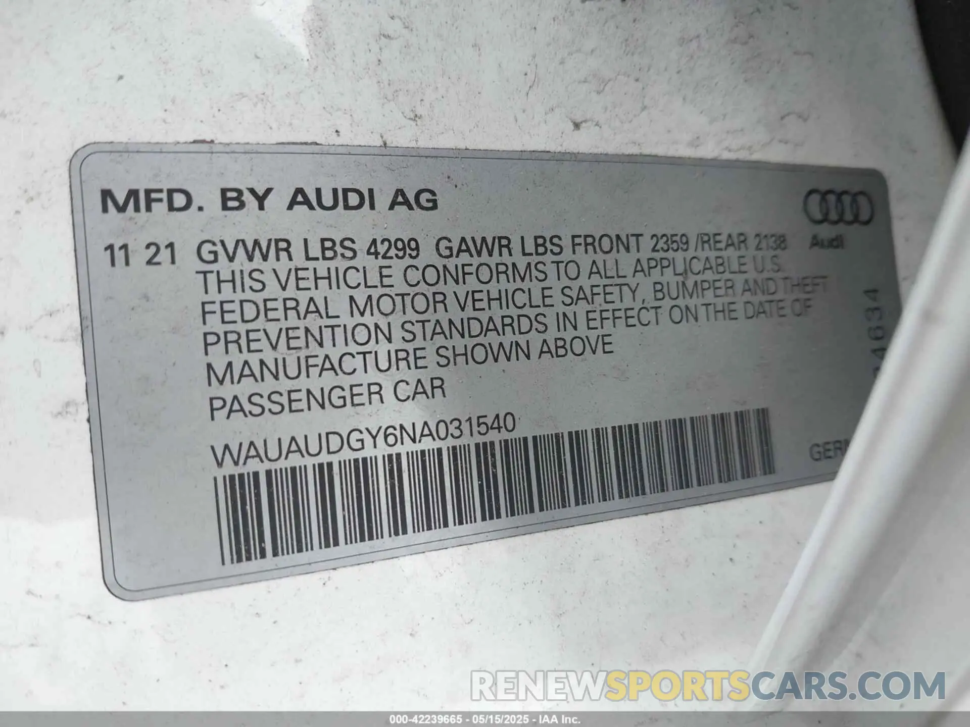 9 Фотография поврежденного автомобиля WAUAUDGY6NA031540 AUDI A3 2022