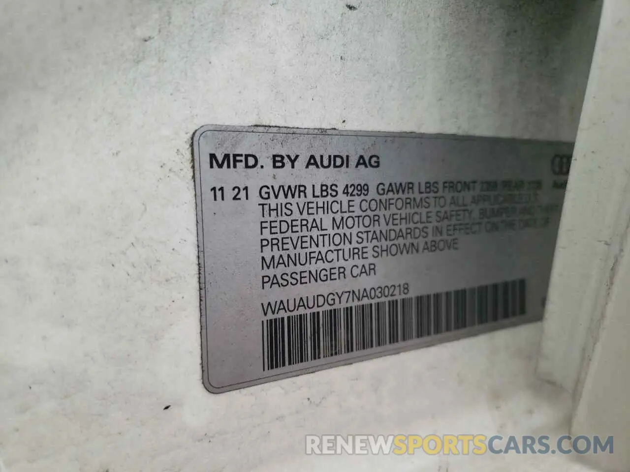 10 Фотография поврежденного автомобиля WAUAUDGY7NA030218 AUDI A3 2022
