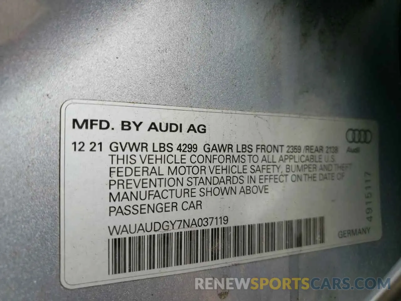 12 Photograph of a damaged car WAUAUDGY7NA037119 AUDI A3 2022