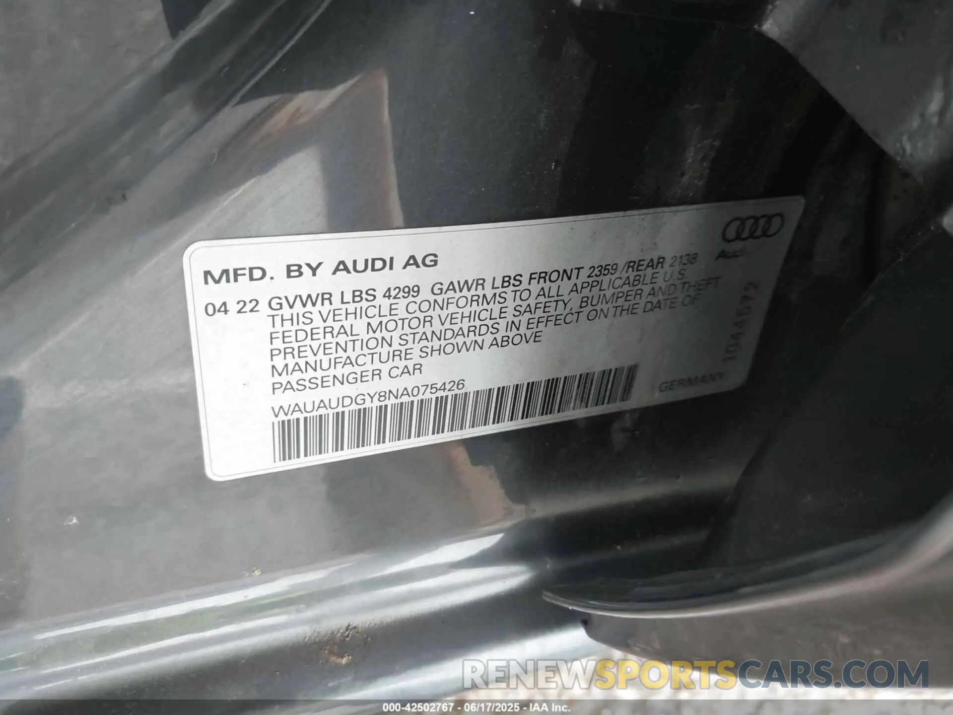 9 Фотография поврежденного автомобиля WAUAUDGY8NA075426 AUDI A3 2022