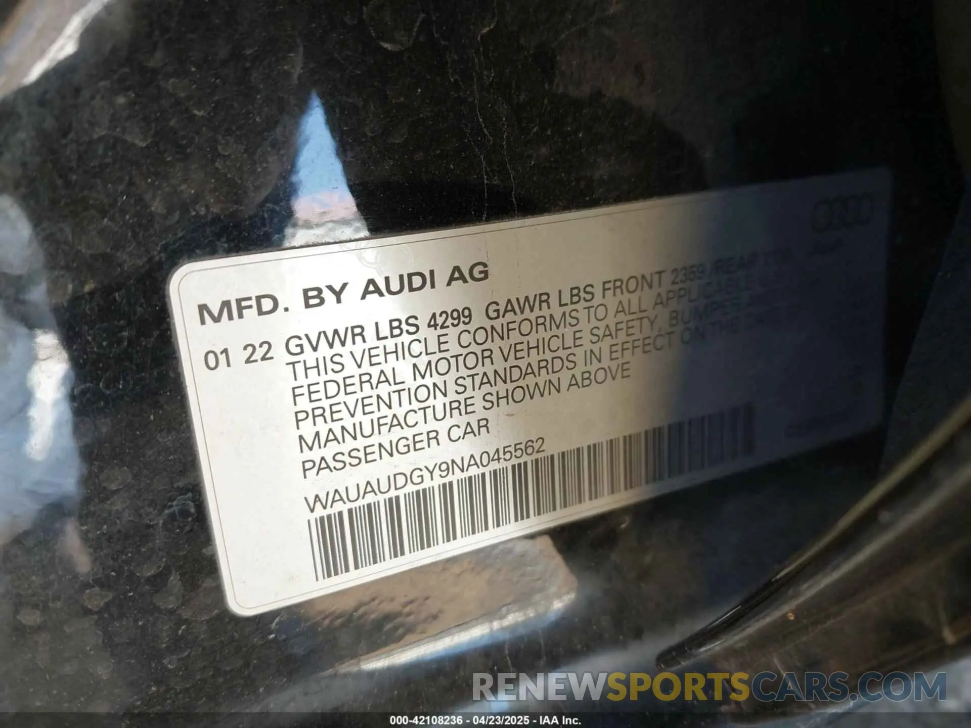 9 Photograph of a damaged car WAUAUDGY9NA045562 AUDI A3 2022