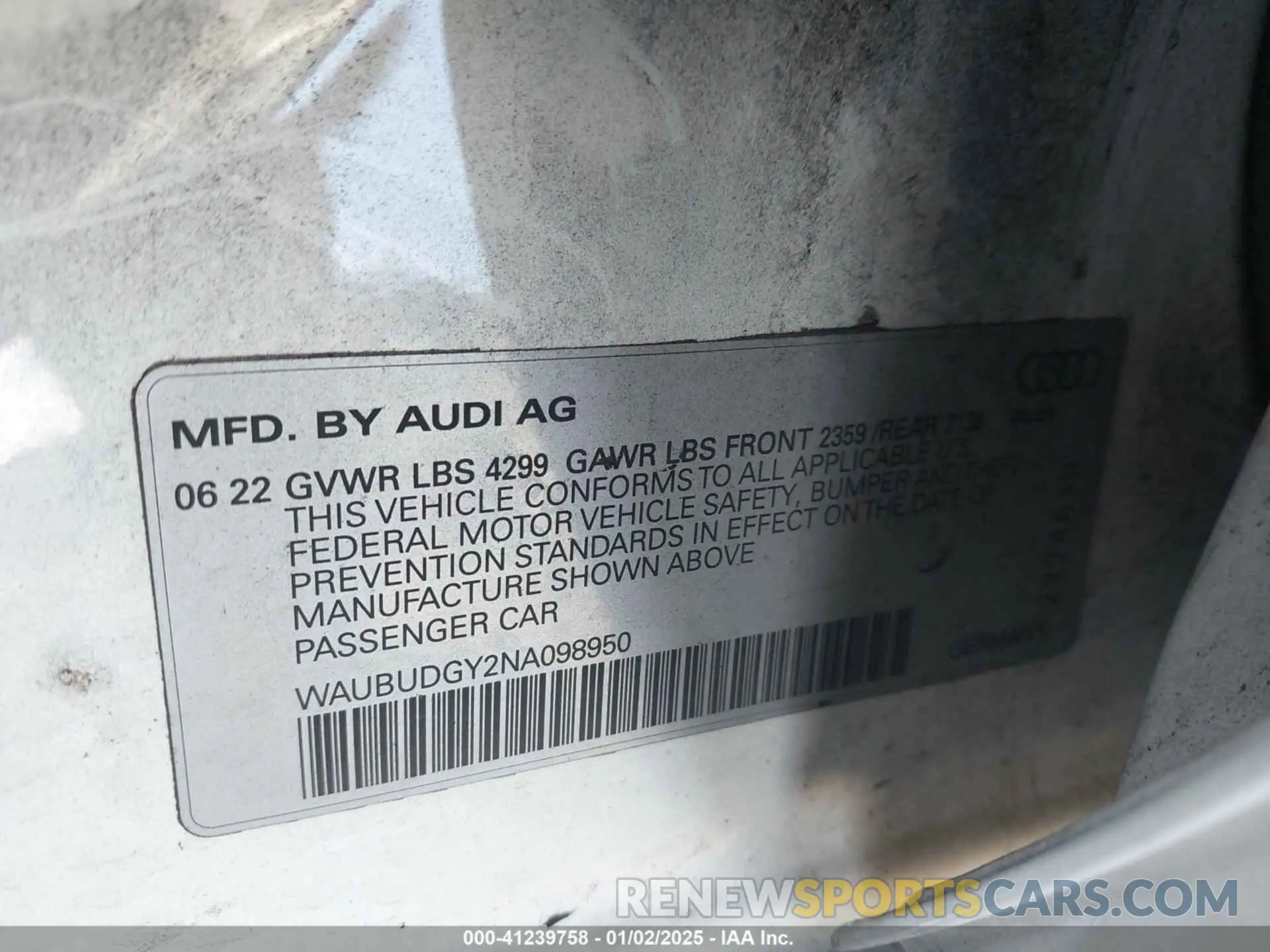 9 Фотография поврежденного автомобиля WAUBUDGY2NA098950 AUDI A3 2022