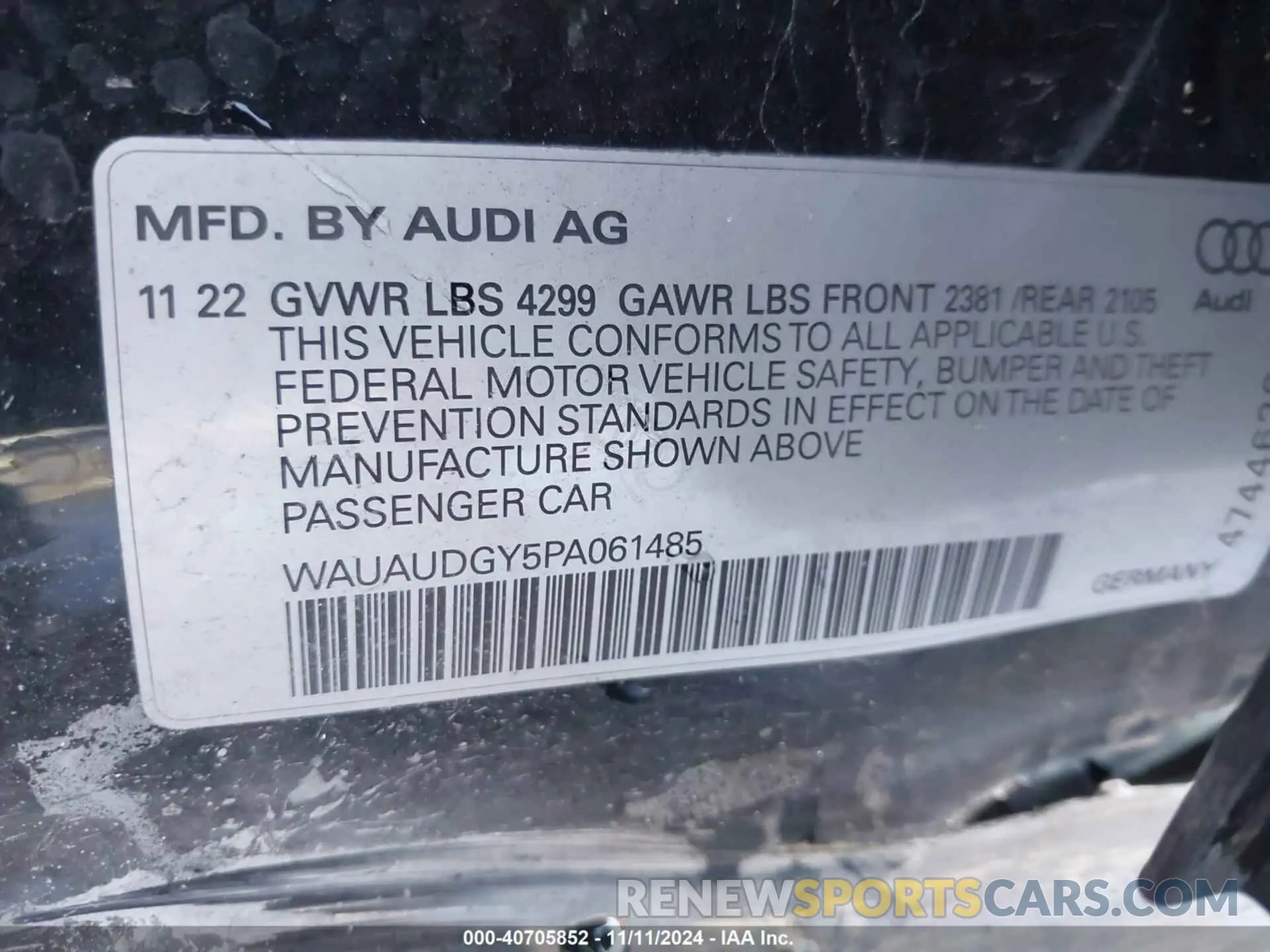 9 Фотография поврежденного автомобиля WAUAUDGY5PA061485 AUDI A3 2023