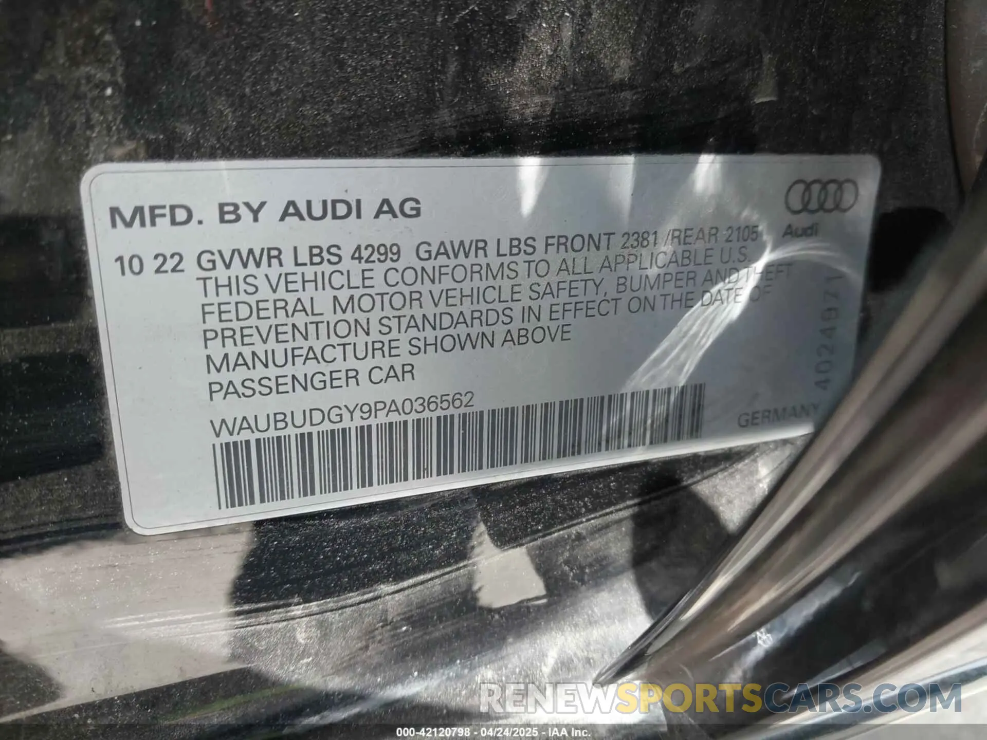 9 Photograph of a damaged car WAUBUDGY9PA036562 AUDI A3 2023