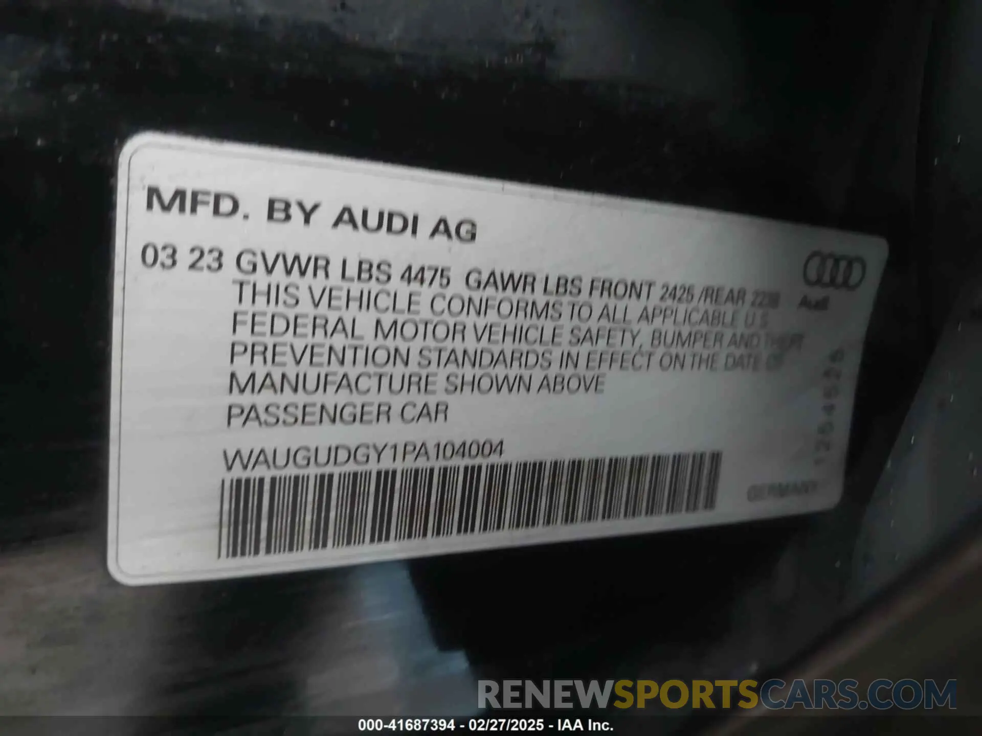 9 Фотография поврежденного автомобиля WAUGUDGY1PA104004 AUDI A3 2023