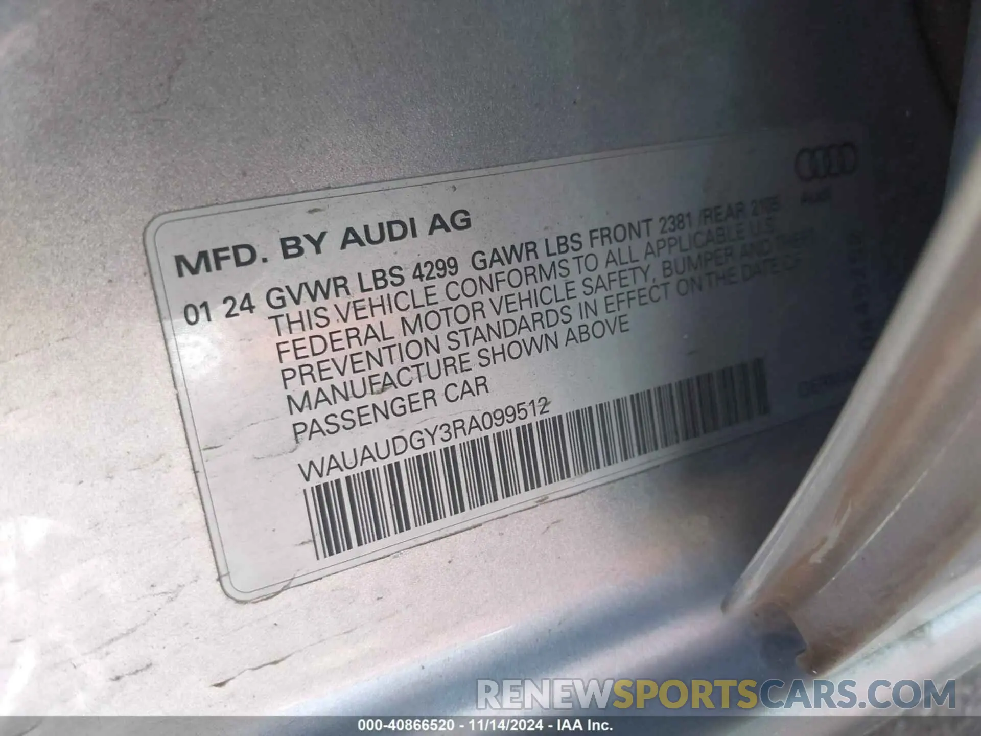 9 Photograph of a damaged car WAUAUDGY3RA099512 AUDI A3 2024