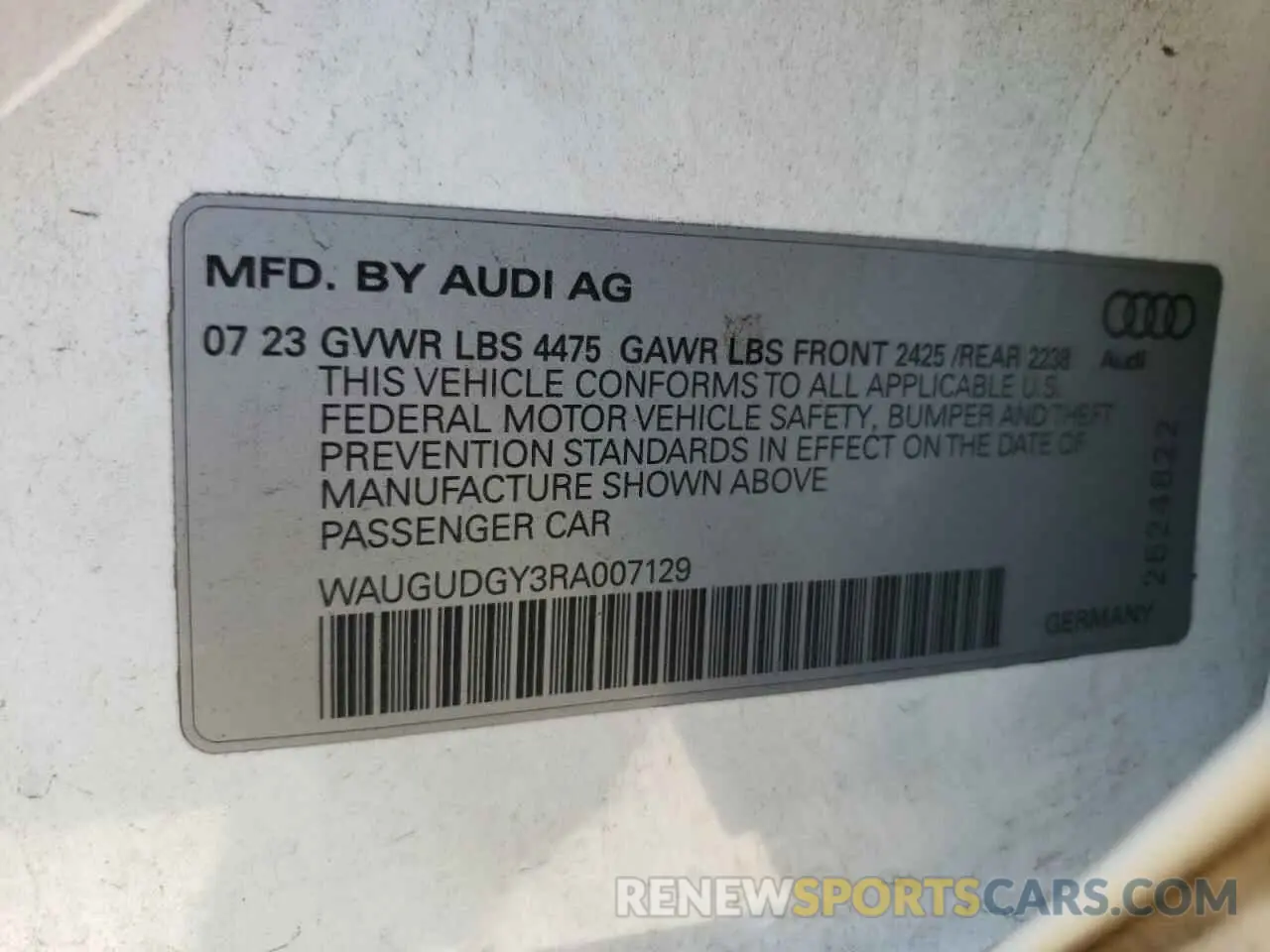 12 Фотография поврежденного автомобиля WAUGUDGY3RA007129 AUDI A3 2024