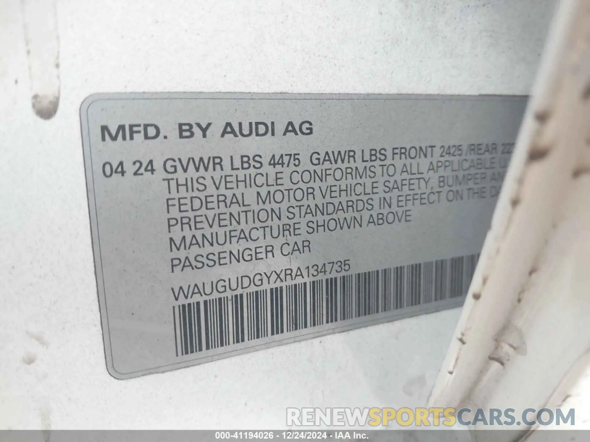 9 Photograph of a damaged car WAUGUDGYXRA134735 AUDI A3 2024