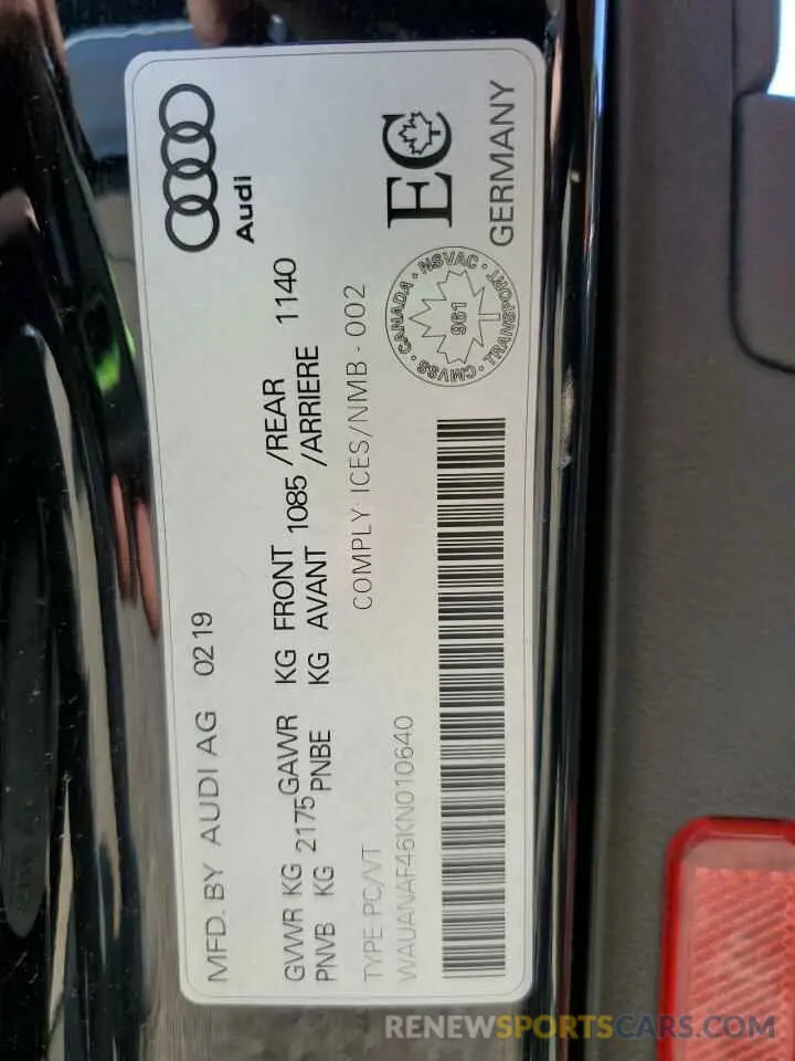 12 Photograph of a damaged car WAUANAF46KN010640 AUDI A4 2019