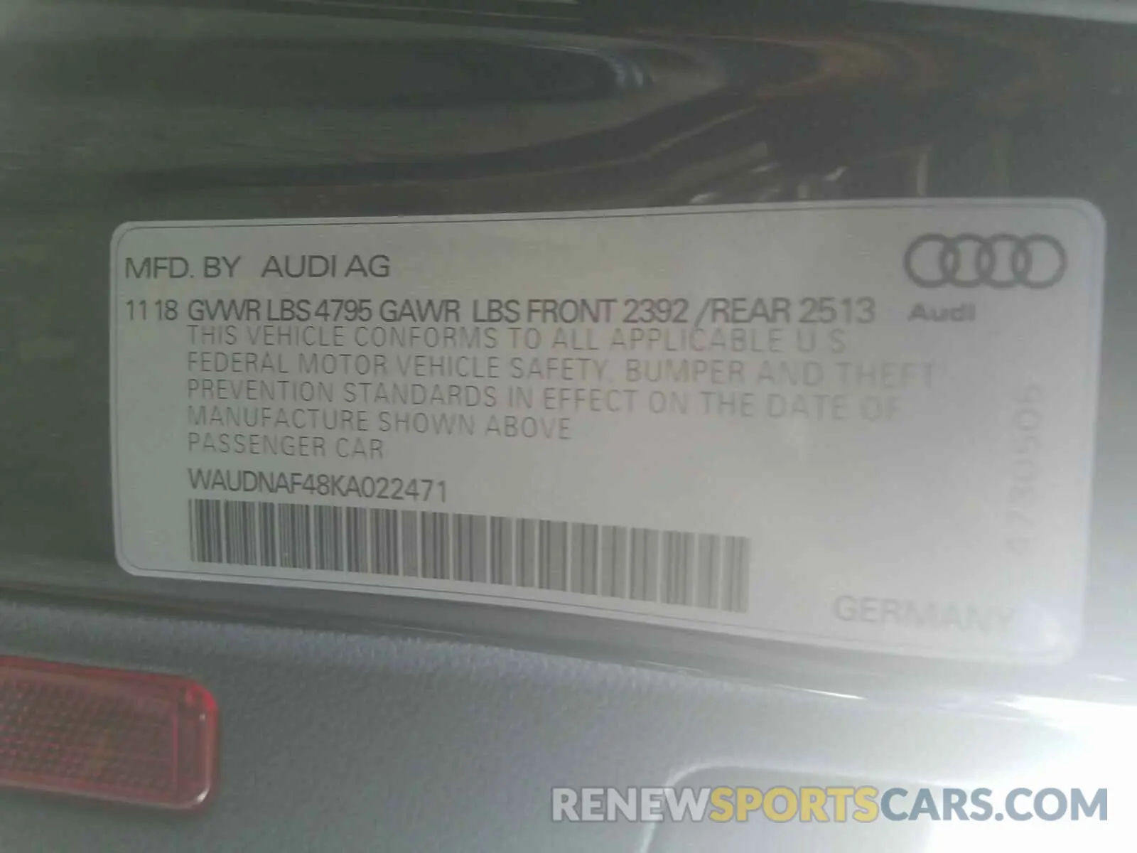 10 Photograph of a damaged car WAUDNAF48KA022471 AUDI A4 2019