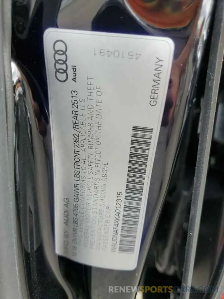 12 Фотография поврежденного автомобиля WAUDNAF4XKA012315 AUDI A4 2019