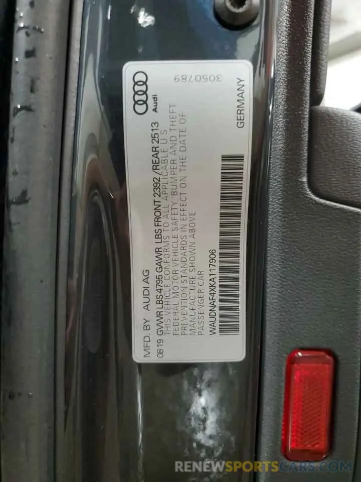 13 Фотография поврежденного автомобиля WAUDNAF4XKA117906 AUDI A4 2019
