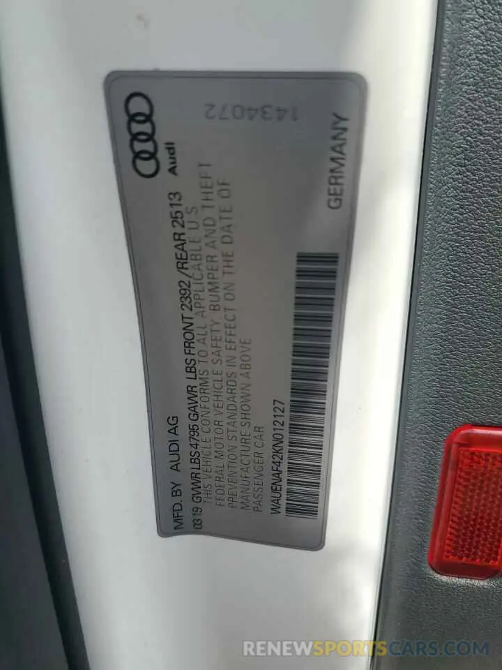 12 Фотография поврежденного автомобиля WAUENAF42KN012127 AUDI A4 2019
