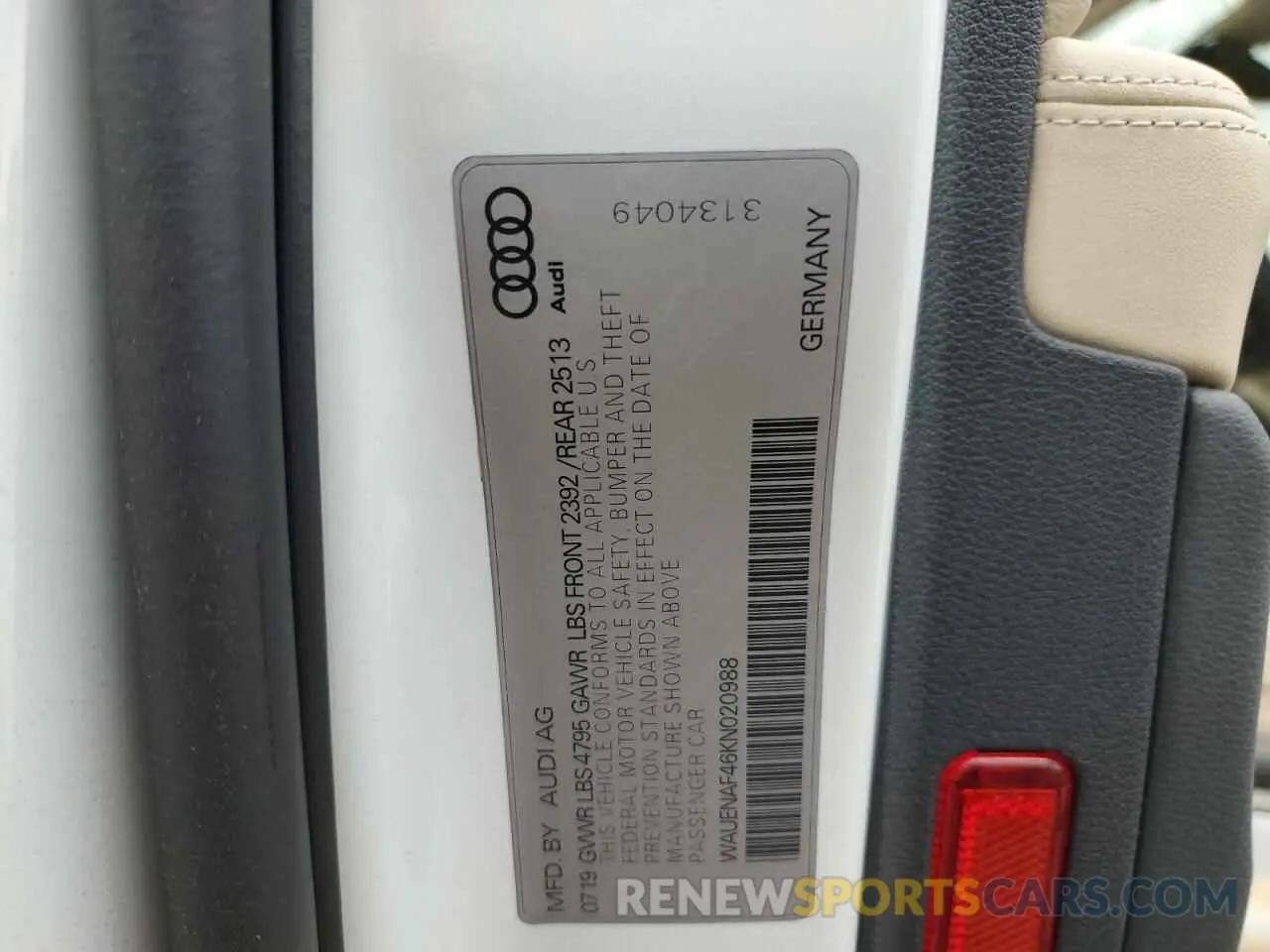 13 Photograph of a damaged car WAUENAF46KN020988 AUDI A4 2019
