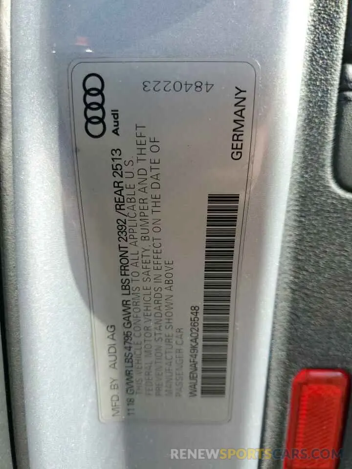 12 Photograph of a damaged car WAUENAF49KA026548 AUDI A4 2019