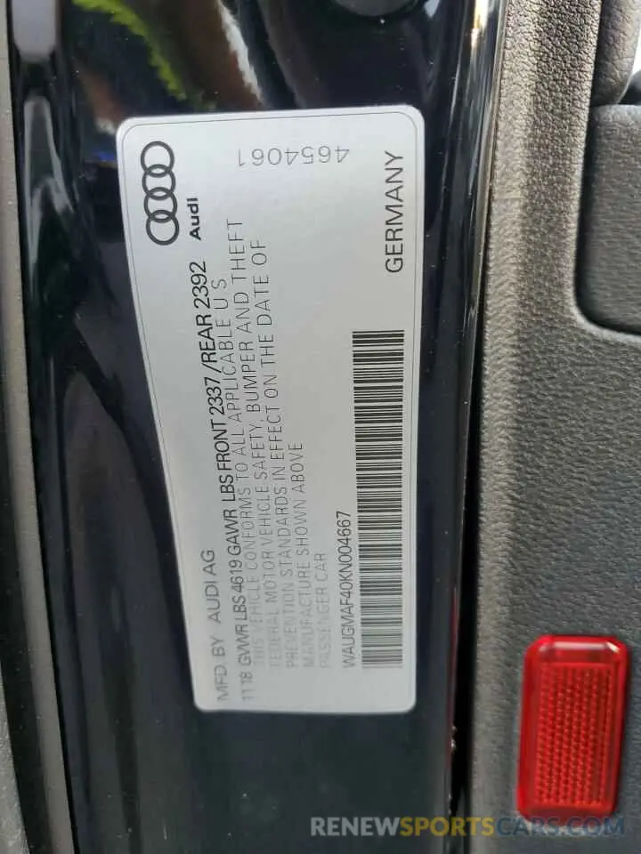 13 Photograph of a damaged car WAUGMAF40KN004667 AUDI A4 2019