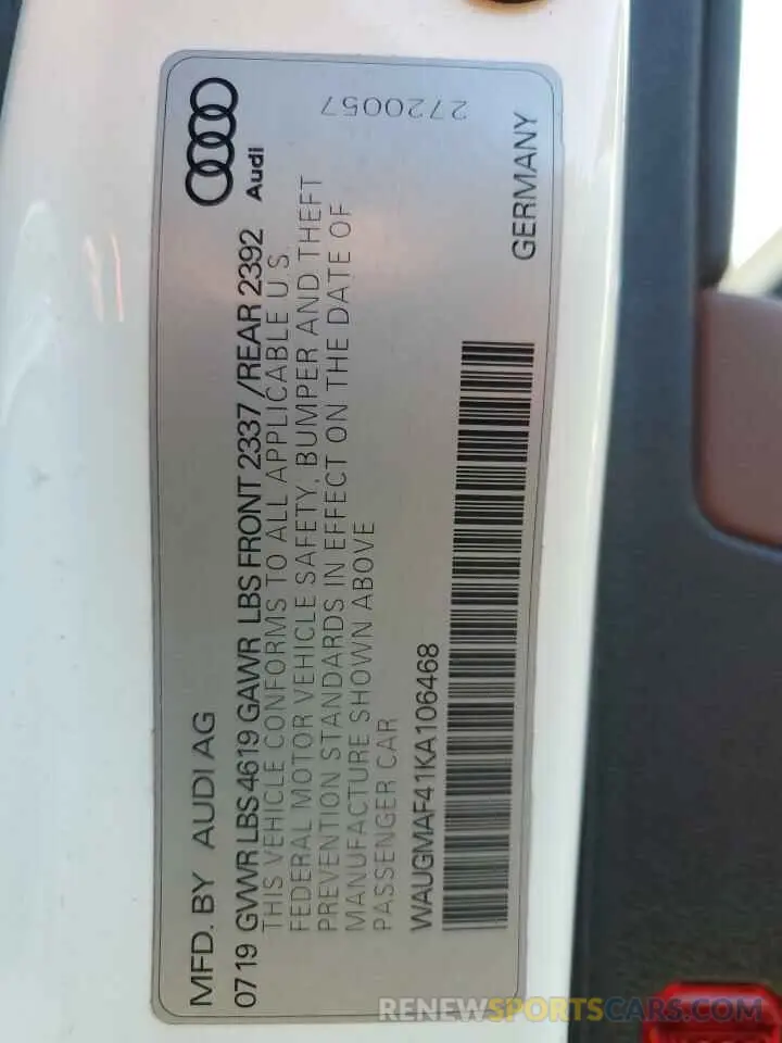13 Фотография поврежденного автомобиля WAUGMAF41KA106468 AUDI A4 2019