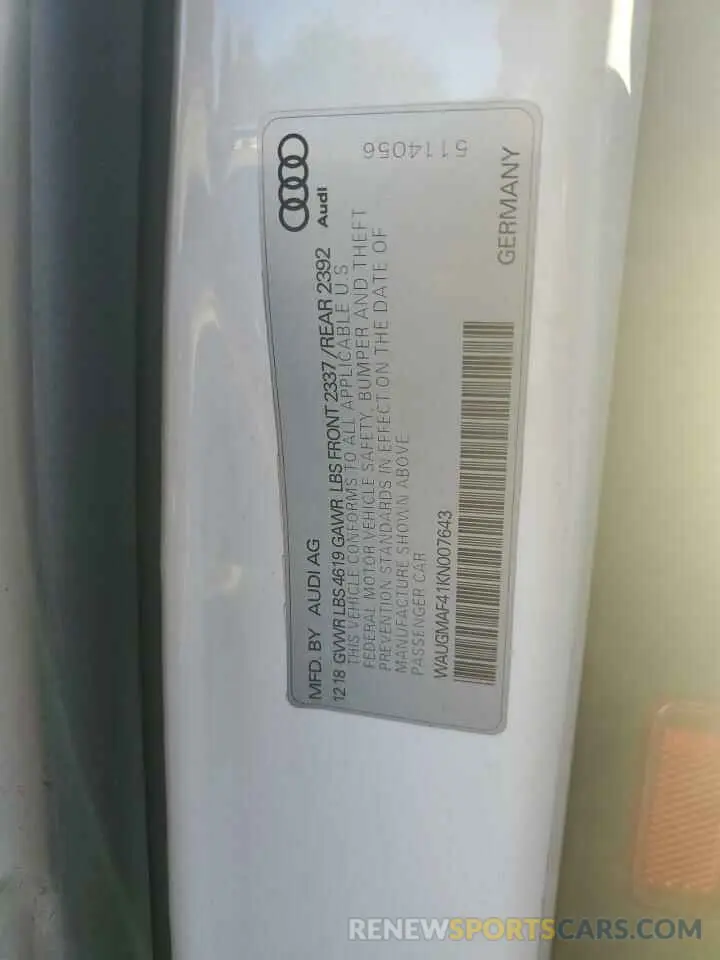 12 Фотография поврежденного автомобиля WAUGMAF41KN007643 AUDI A4 2019