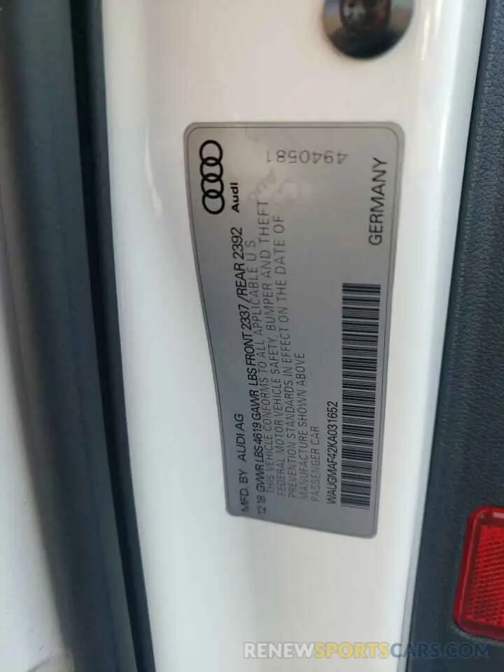 12 Photograph of a damaged car WAUGMAF42KA031652 AUDI A4 2019