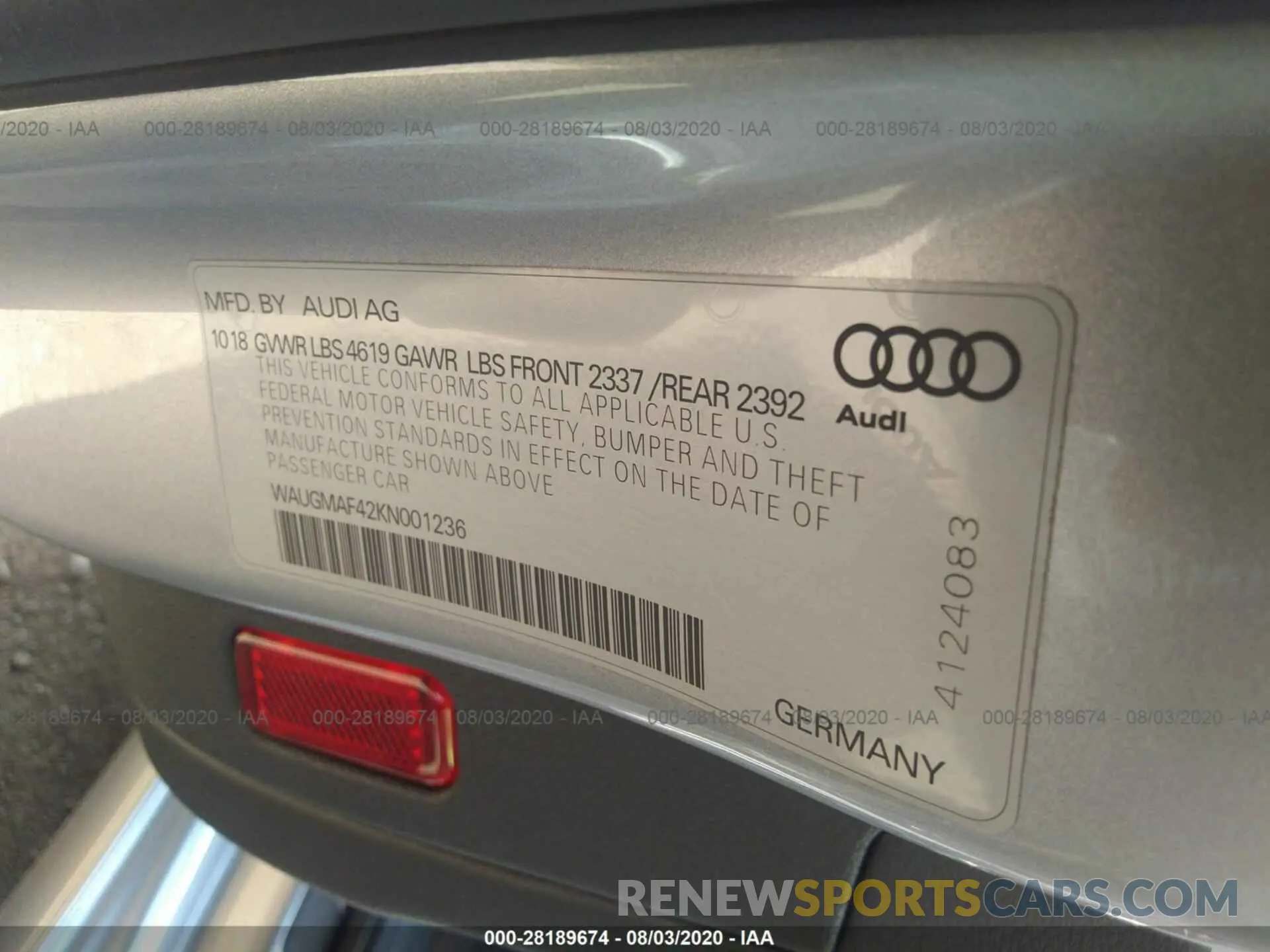 9 Photograph of a damaged car WAUGMAF42KN001236 AUDI A4 2019