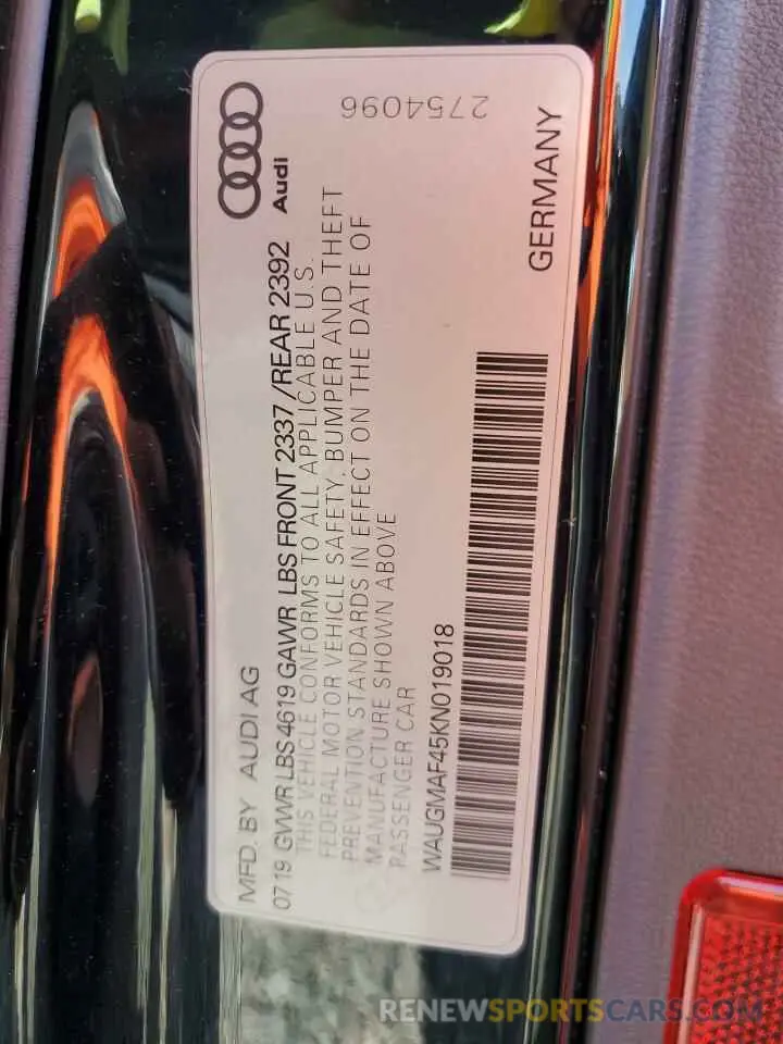 13 Фотография поврежденного автомобиля WAUGMAF45KN019018 AUDI A4 2019