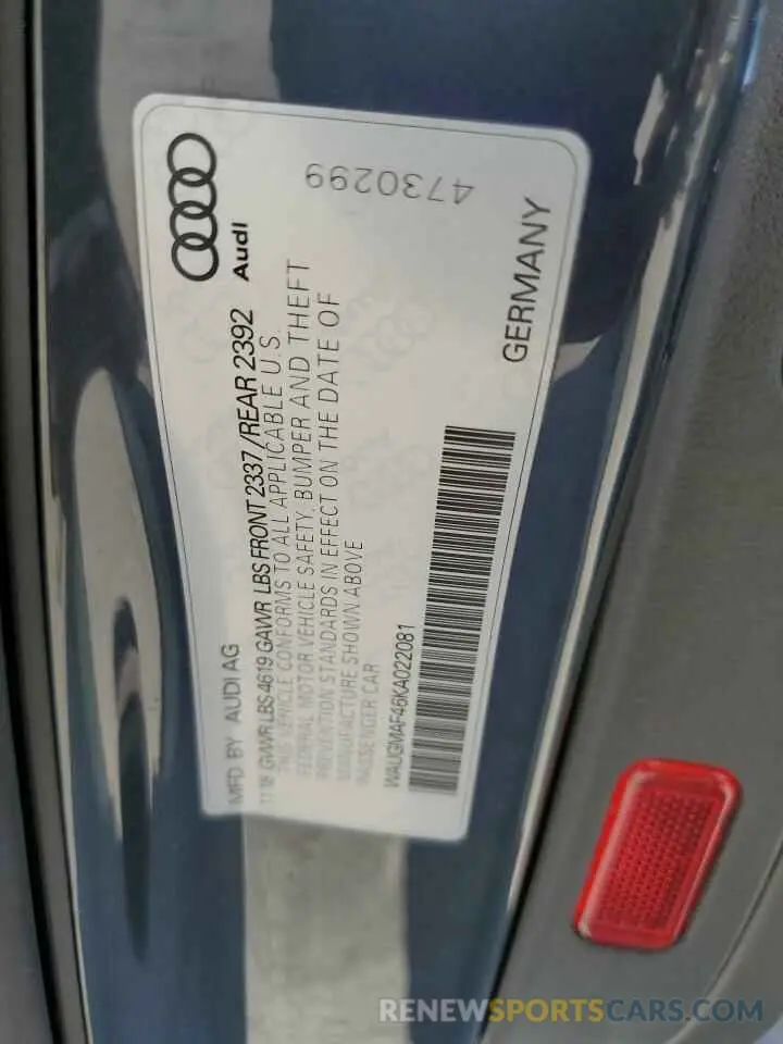14 Photograph of a damaged car WAUGMAF46KA022081 AUDI A4 2019