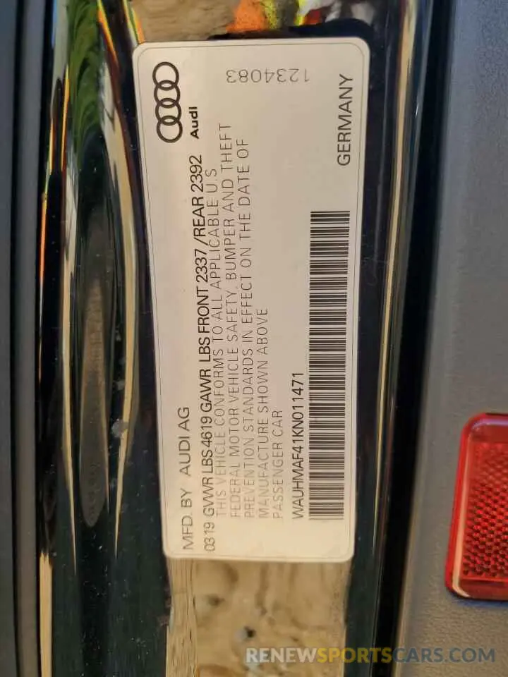 13 Photograph of a damaged car WAUHMAF41KN011471 AUDI A4 2019