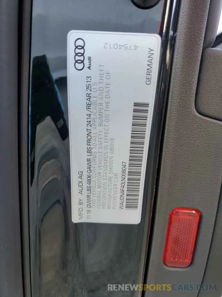 12 Photograph of a damaged car WAUDNAF40LN006047 AUDI A4 2020