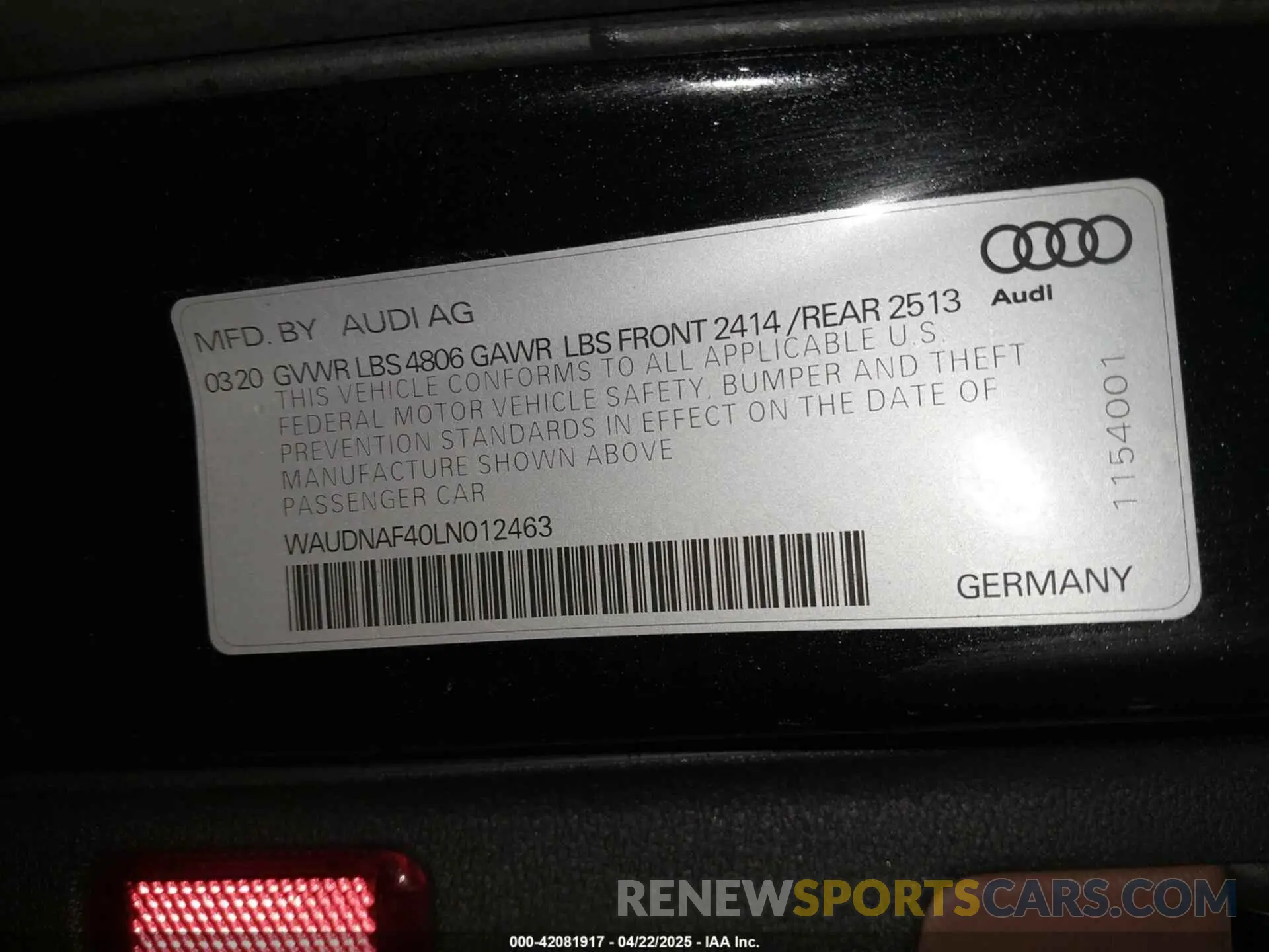 9 Photograph of a damaged car WAUDNAF40LN012463 AUDI A4 2020