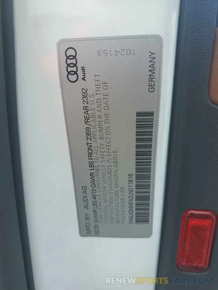 13 Фотография поврежденного автомобиля WAUGMAF42LN011816 AUDI A4 2020
