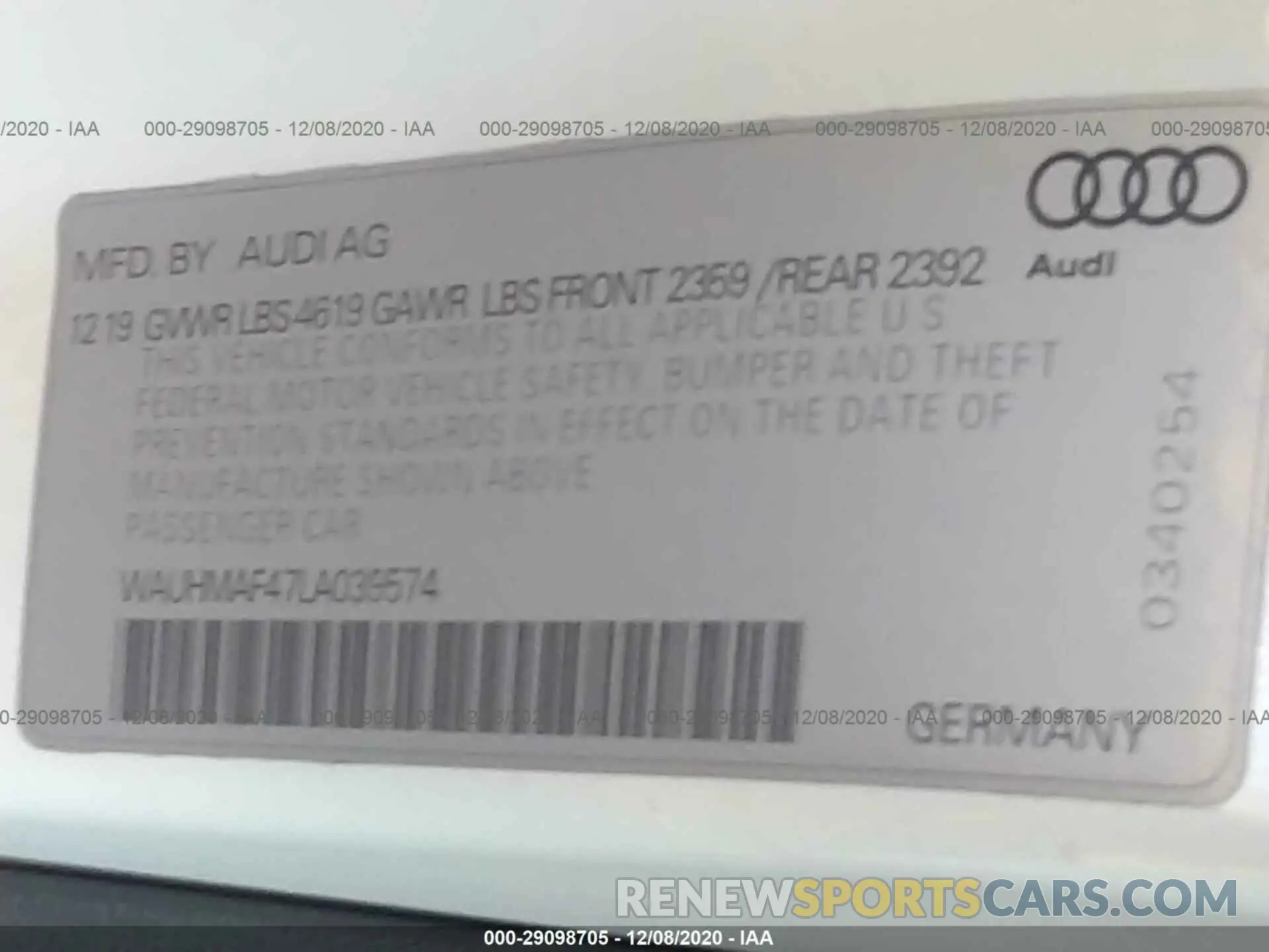 9 Photograph of a damaged car WAUHMAF47LA039574 AUDI A4 2020