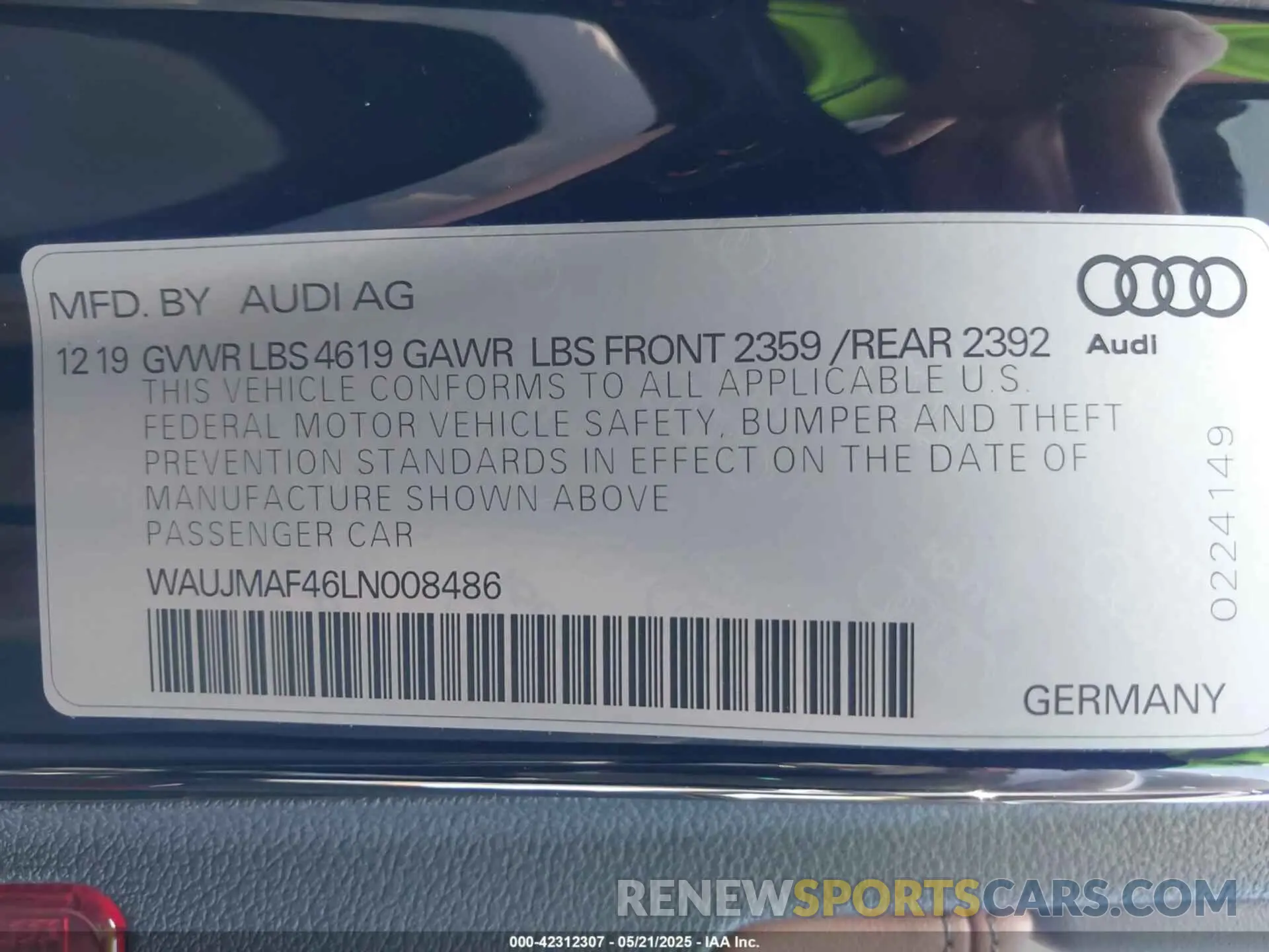 9 Фотография поврежденного автомобиля WAUJMAF46LN008486 AUDI A4 2020