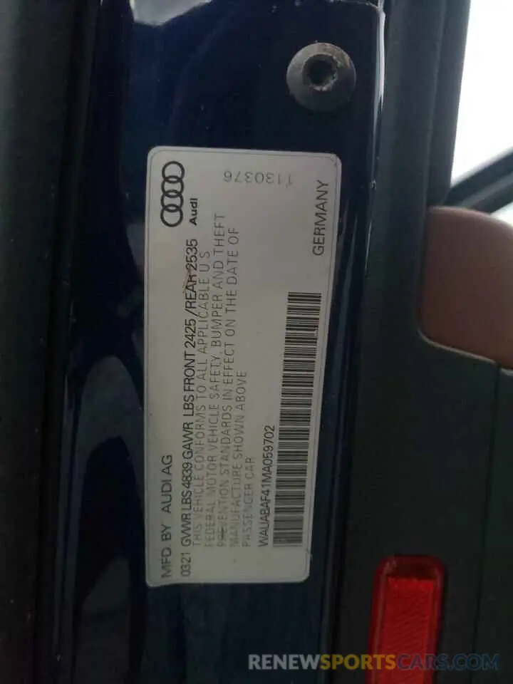13 Фотография поврежденного автомобиля WAUABAF41MA059702 AUDI A4 2021