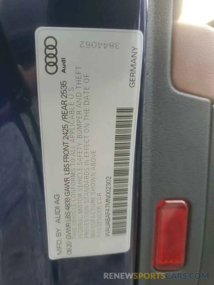 12 Фотография поврежденного автомобиля WAUABAF47MN002302 AUDI A4 2021