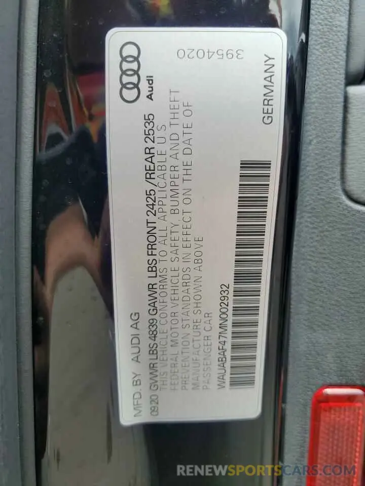13 Фотография поврежденного автомобиля WAUABAF47MN002932 AUDI A4 2021