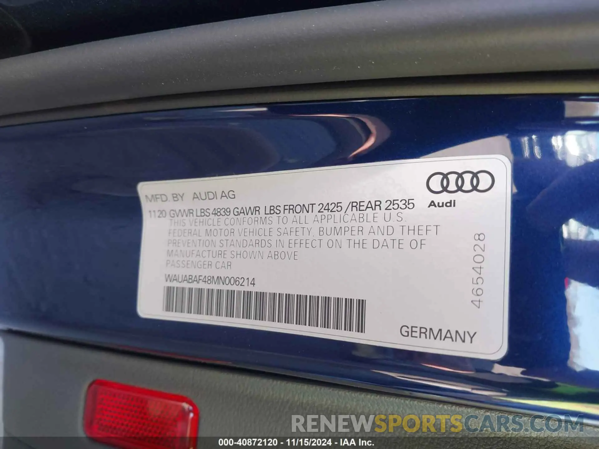 9 Фотография поврежденного автомобиля WAUABAF48MN006214 AUDI A4 2021