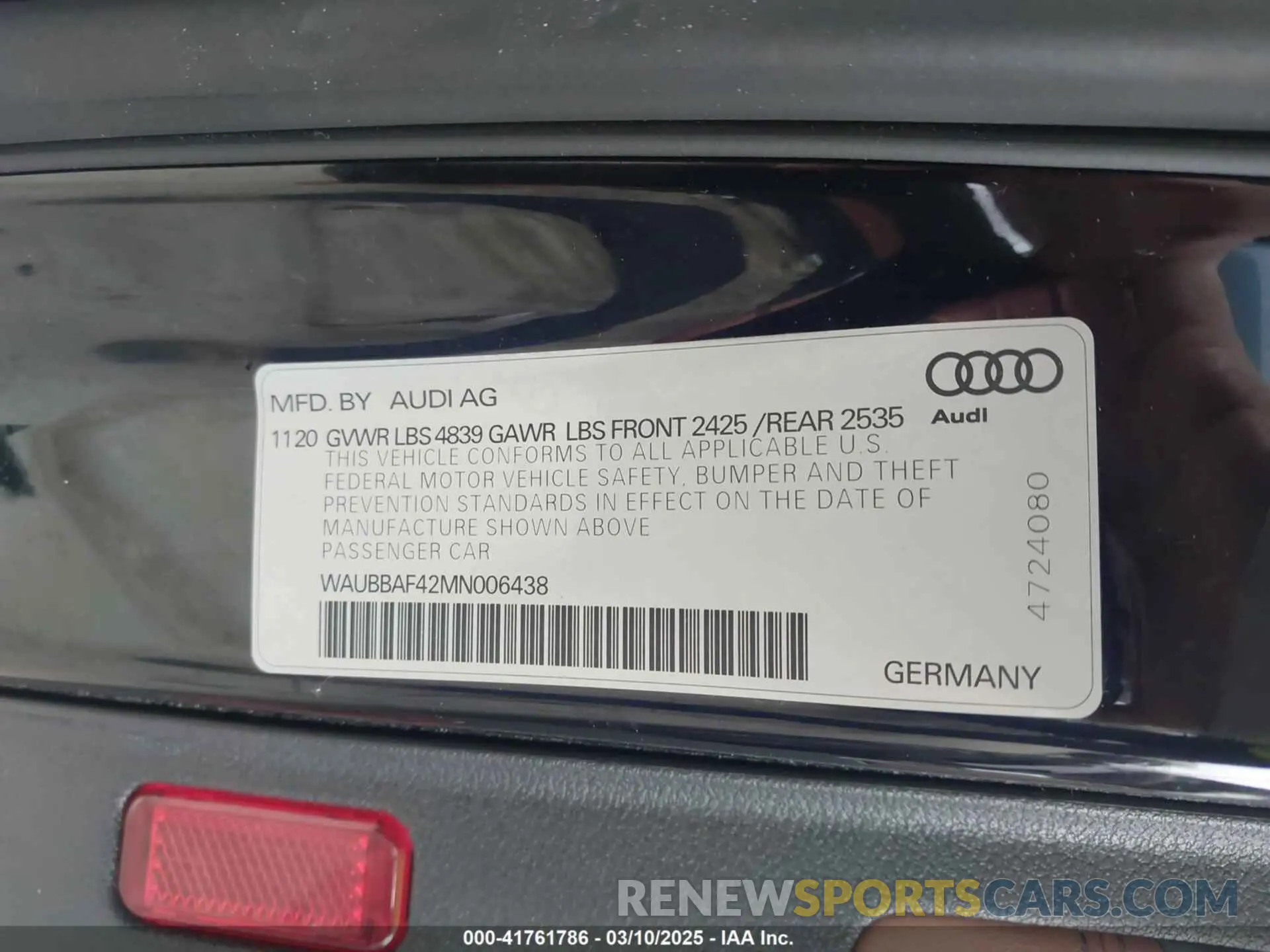 9 Photograph of a damaged car WAUBBAF42MN006438 AUDI A4 2021