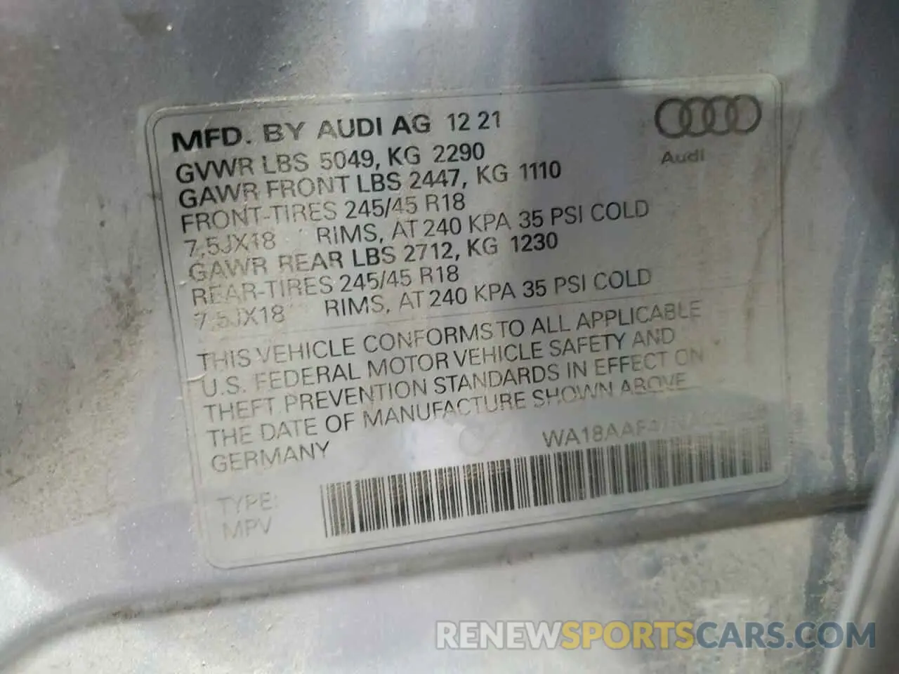 12 Фотография поврежденного автомобиля WA18AAF47NA020998 AUDI A4 2022