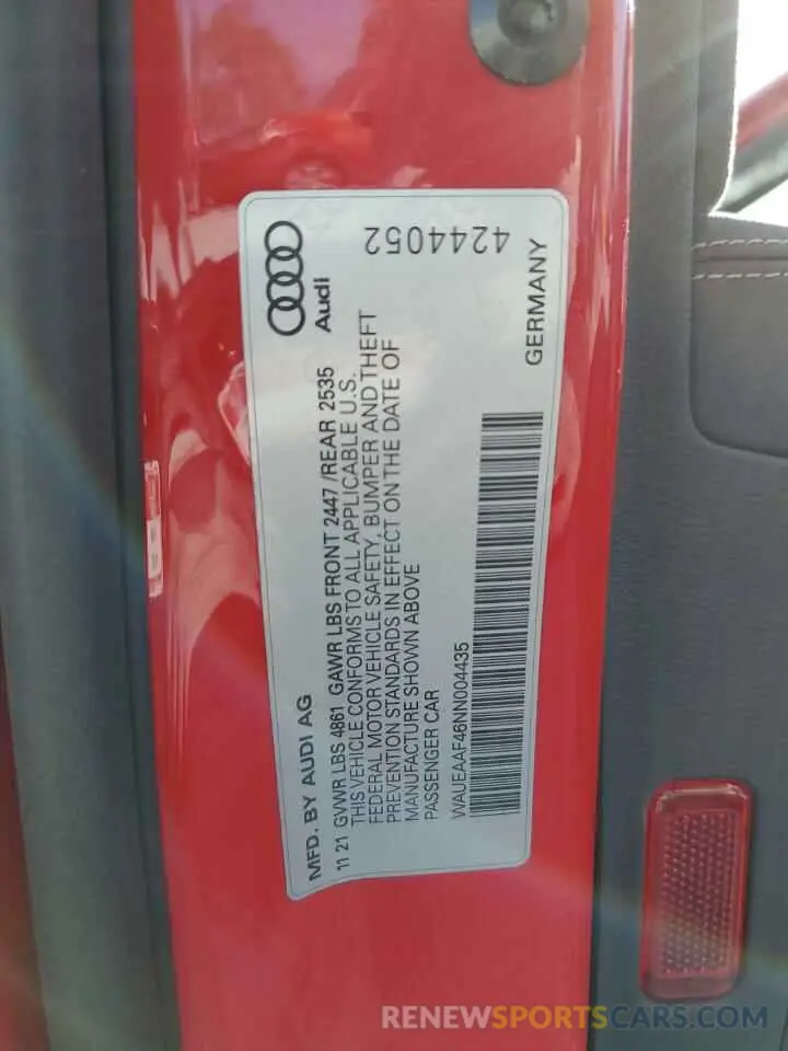 14 Photograph of a damaged car WAUEAAF46NN004435 AUDI A4 2022
