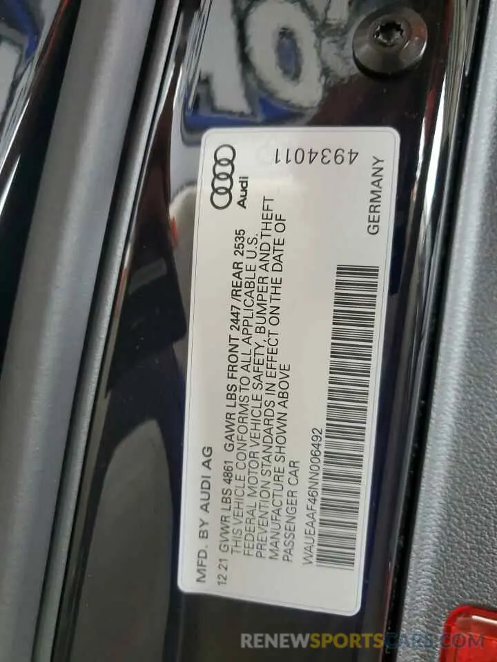 13 Photograph of a damaged car WAUEAAF46NN006492 AUDI A4 2022